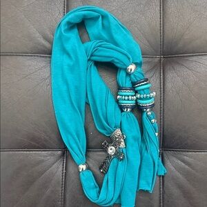 Turquoise Scarf Necklace with Cross Pendant